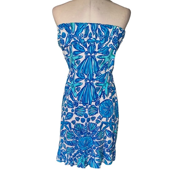 Lilly Pulitzer Strapless Ruffe Dress in Flor Shorely Blue Sailors Valentine - S - Picture 8 of 14